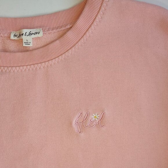 For Love & Lemons Embroidered Daisy Pink Sweatshirt Oversized Women Size Large - Picture 1 of 11